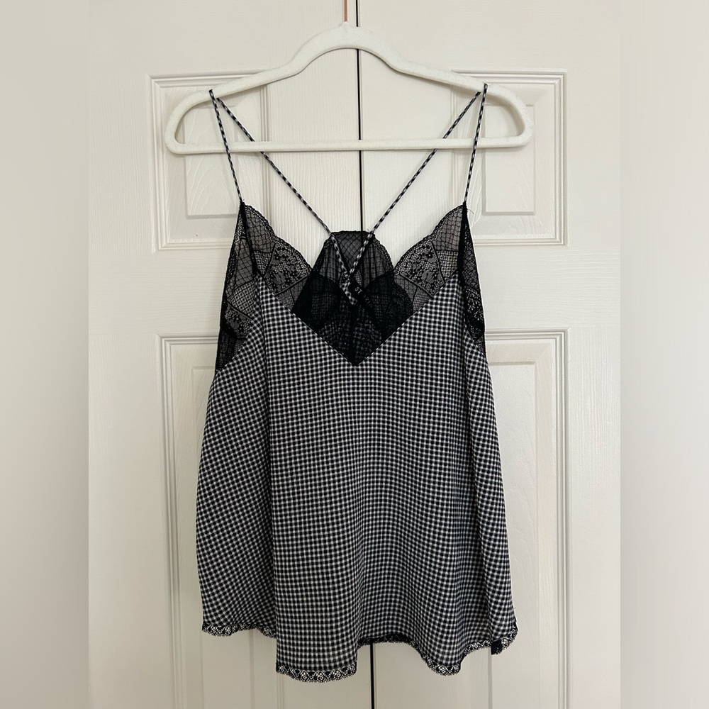 Gingham Tank Top with Lace